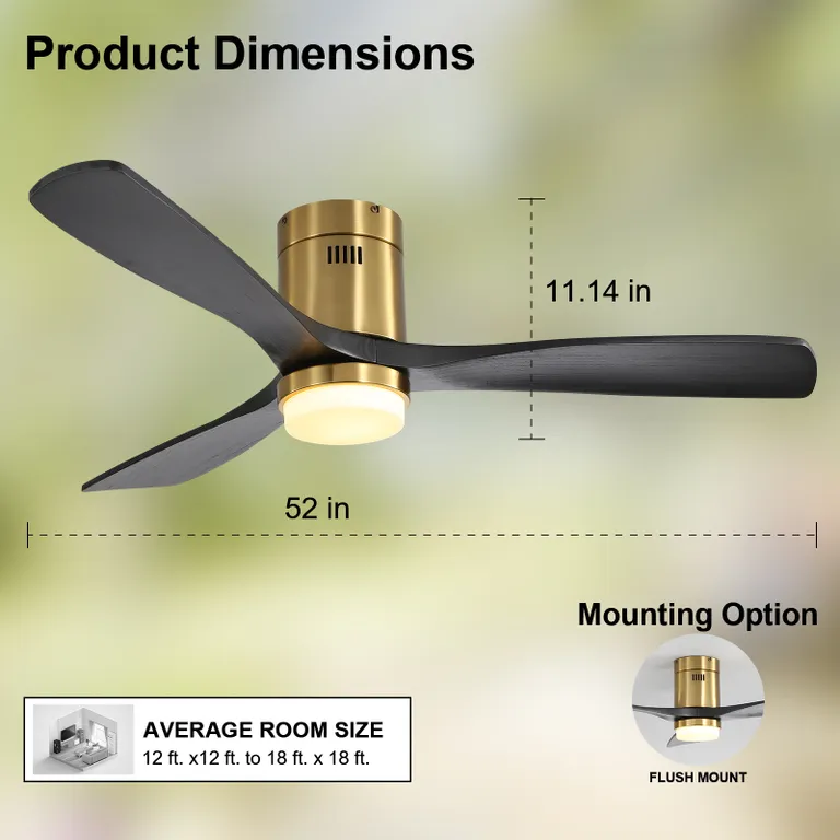 52 Inch Low Profile Ceiling Fan with Remote Control and LED Light Kit