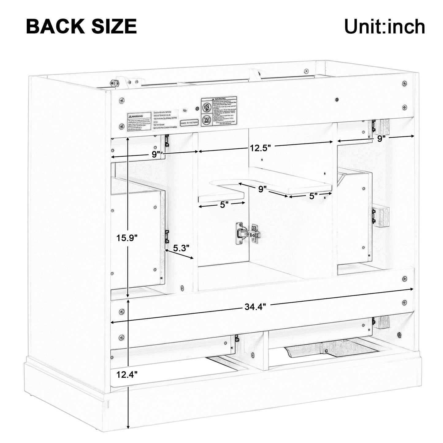 36" Bathroom Vanity with Sink Combo, Six Drawers, Multi-Functional Drawer Divider, Adjustable Shelf, White