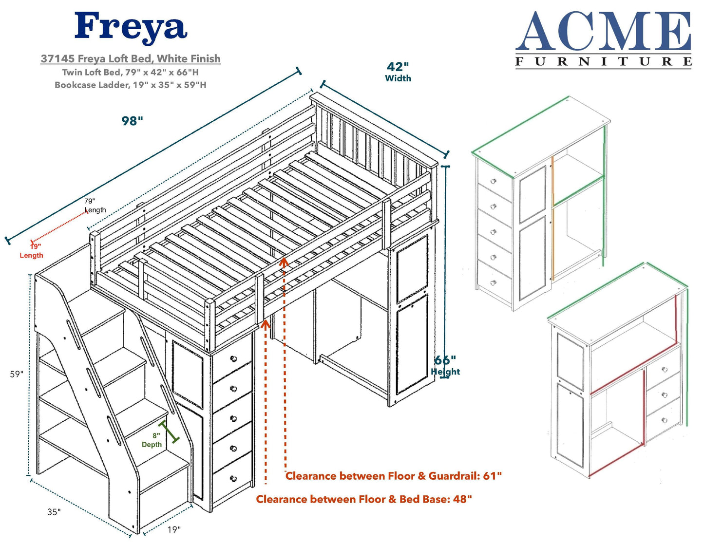 Freya Loft Bed & Ladder in White 37145