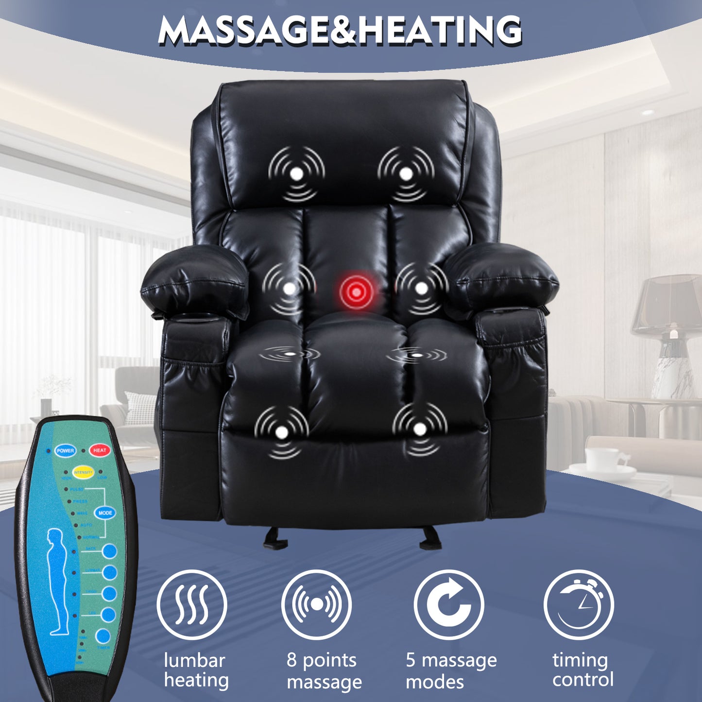 Ultimate Relaxation Recliner Chair with Rocking, Heating, and Adjustable Lounge