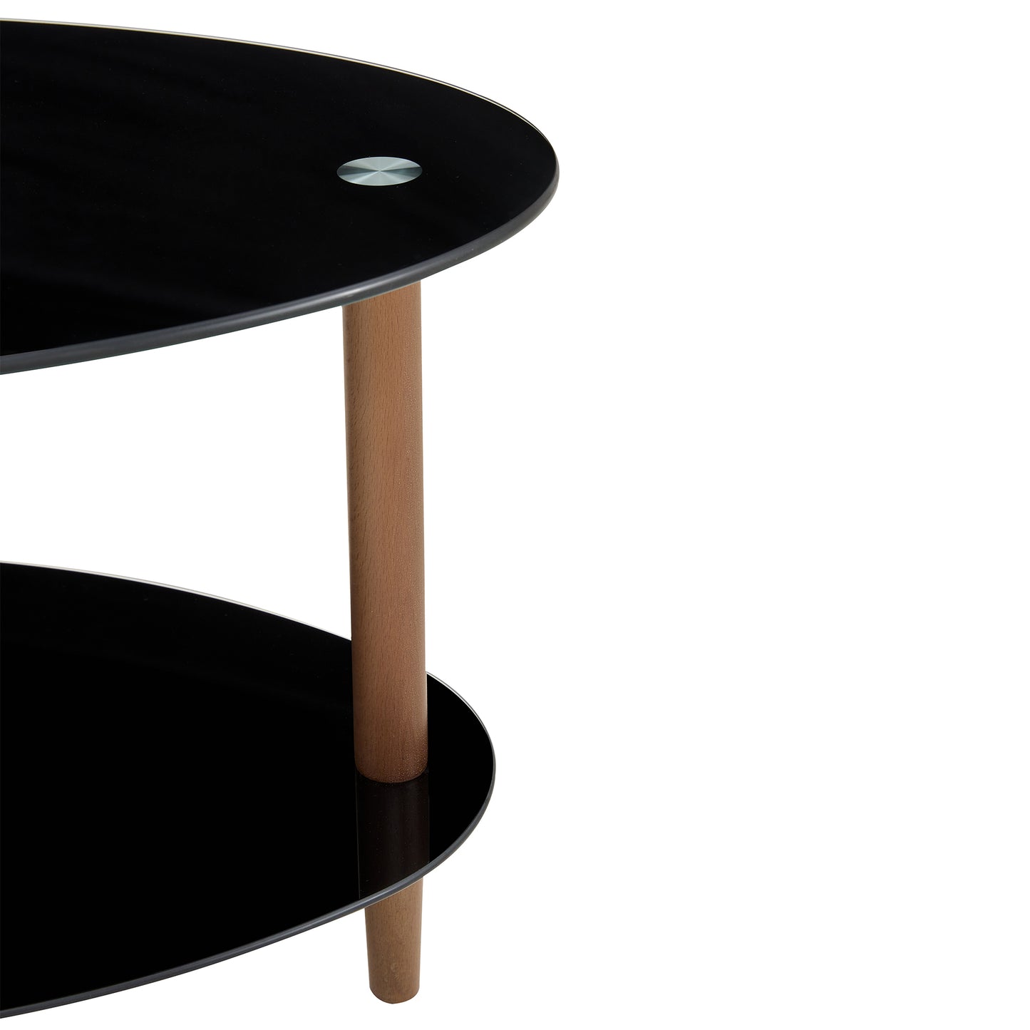 Stylish Black Oval Glass Coffee Table with Oak Wood Legs and Versatile Features