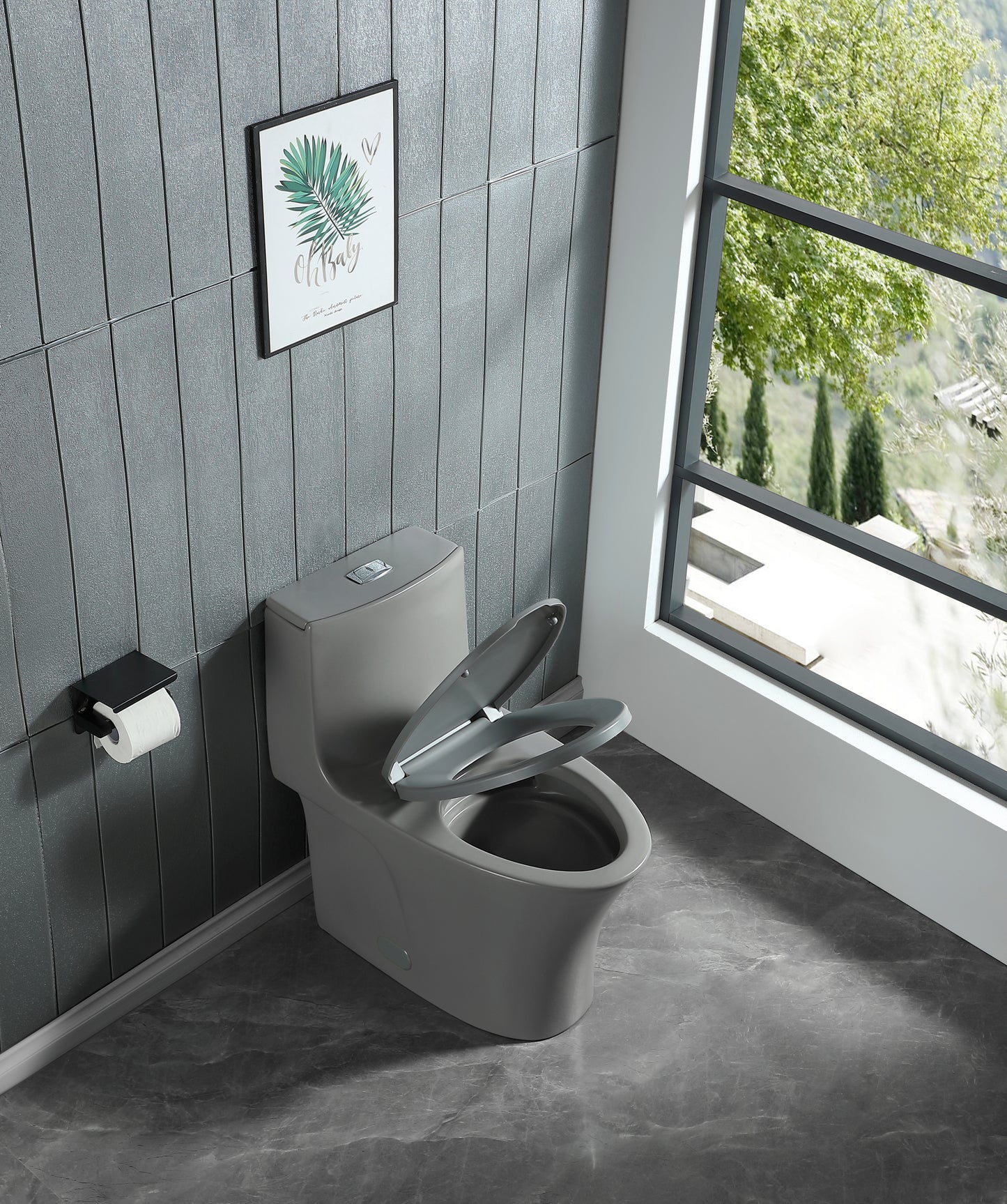 15 5/8 Inch 1.1/1.6 GPF Dual Flush 1-Piece Elongated Toilet with Soft-Close Seat - Light Grey 23T01-LG