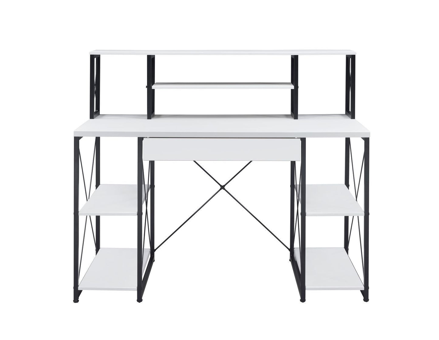 Modern Music Recording Studio Desk with White & Black Finish and Ample Storage