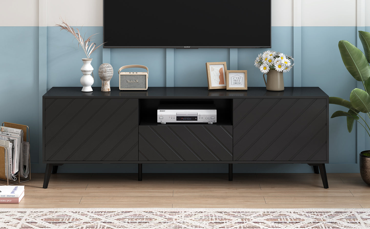 Sleek TV Console Stand with Adjustable Shelves and Drawer for Living Room