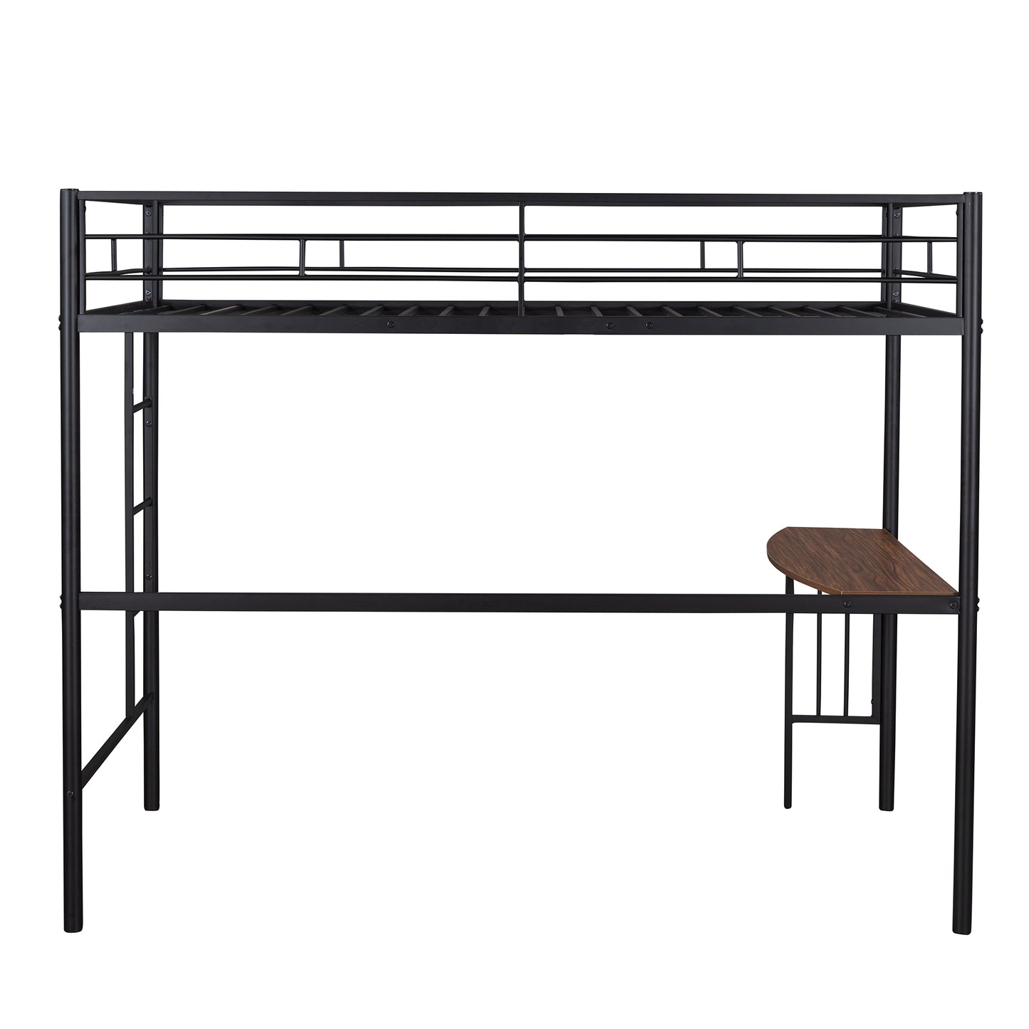 Black Metal Loft Bed with Built-in Study Desk, Ladder, and Guardrails for Twin Size Mattress