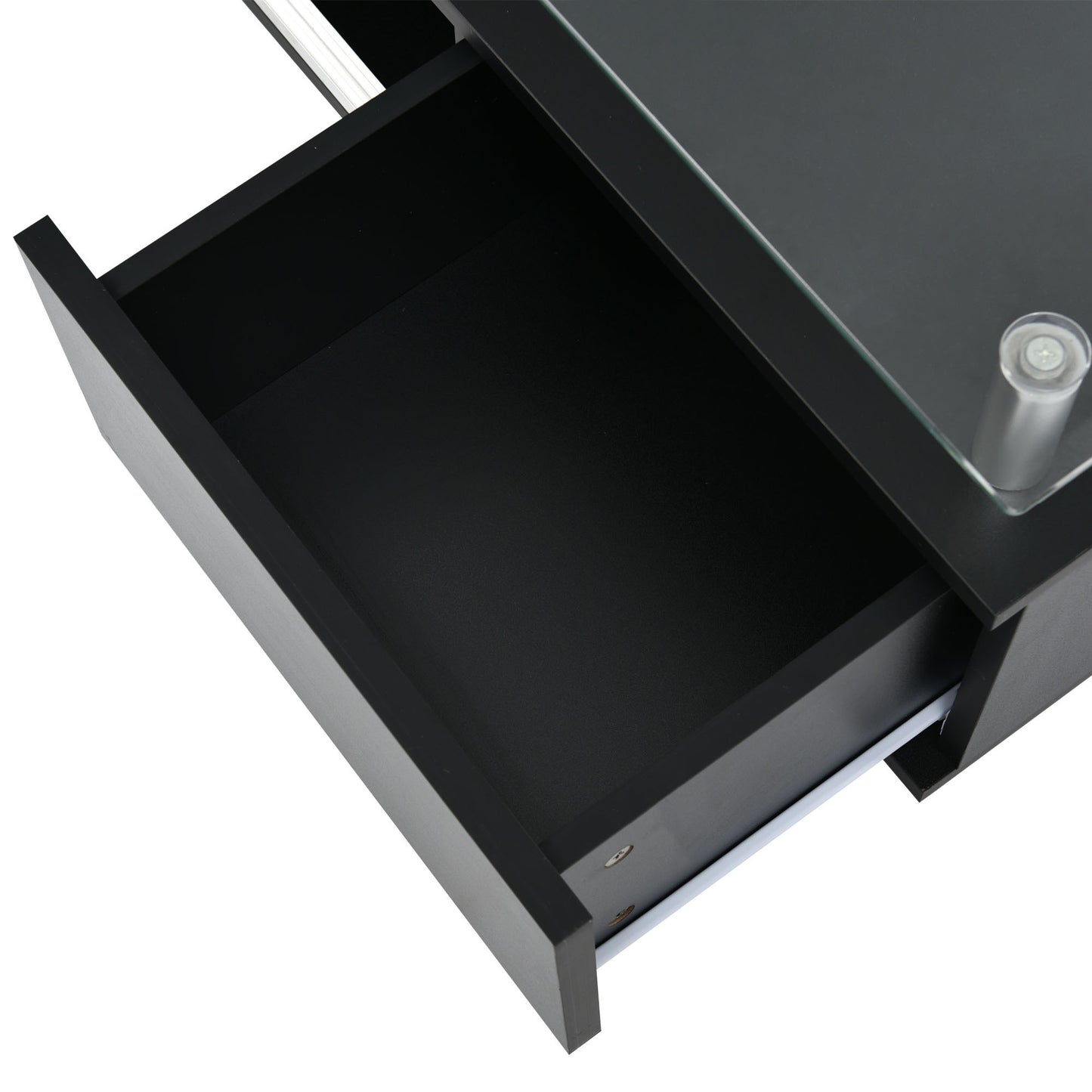 Modern Black Glass TV Stand with Sliding Door