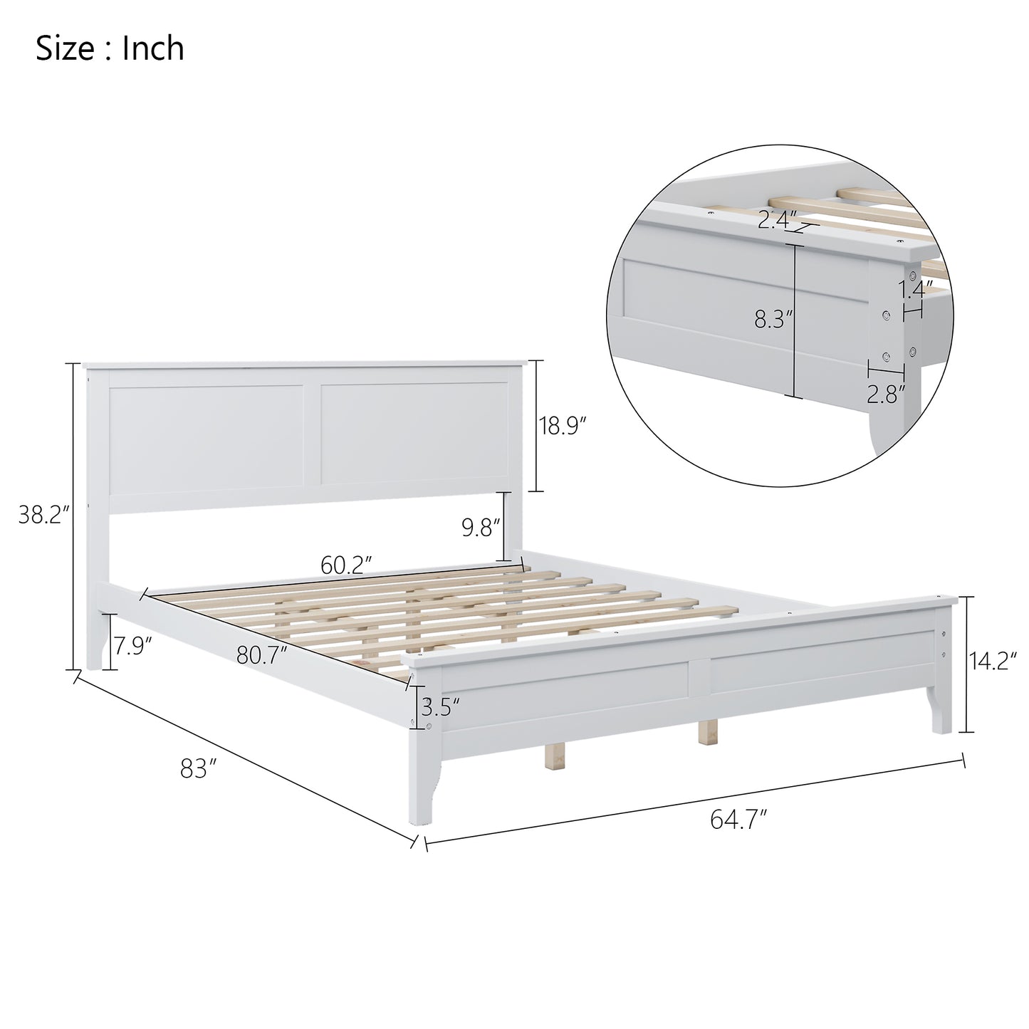 Modern White Solid Wood Queen Platform Bed