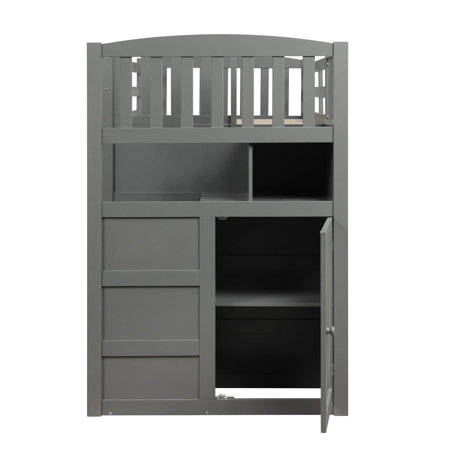 Storage Solution Gray Twin over Full Bunk Bed with Shelves and Drawers