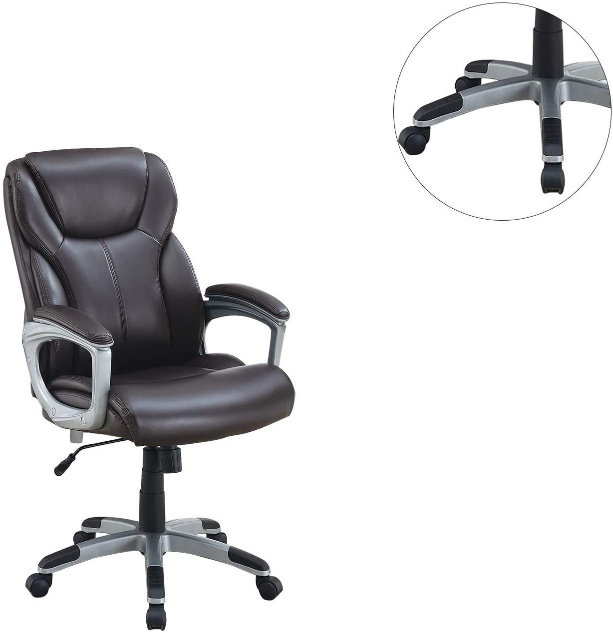 1pc Office Chair Brown Color Cushioned Headrest Adjustable Height Executive Chair Armrest Lumbar Support Work Relax