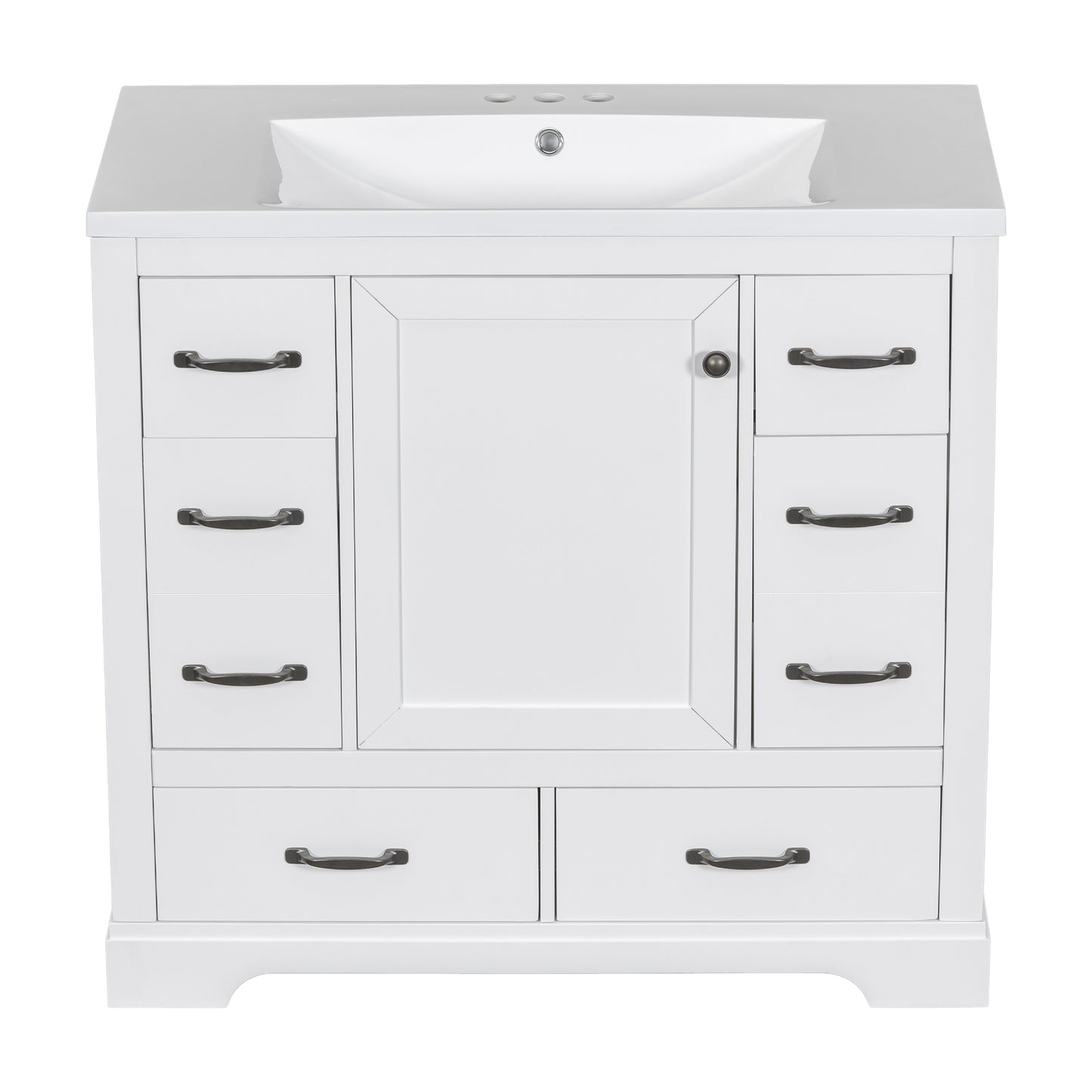 36" Bathroom Vanity with Sink Combo, Six Drawers, Multi-Functional Drawer Divider, Adjustable Shelf, White