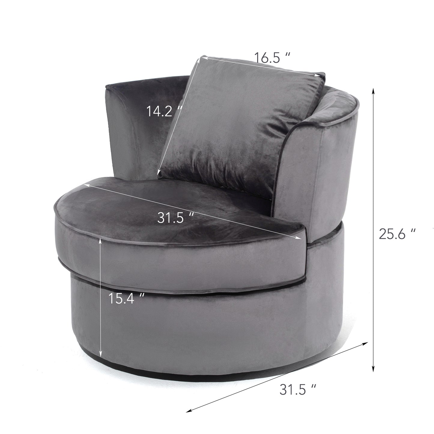 Single Sofa Chair Mid-Century Modern Accent Chair 360°Rotating Sofa Chair for Living Room Bedroom Gray