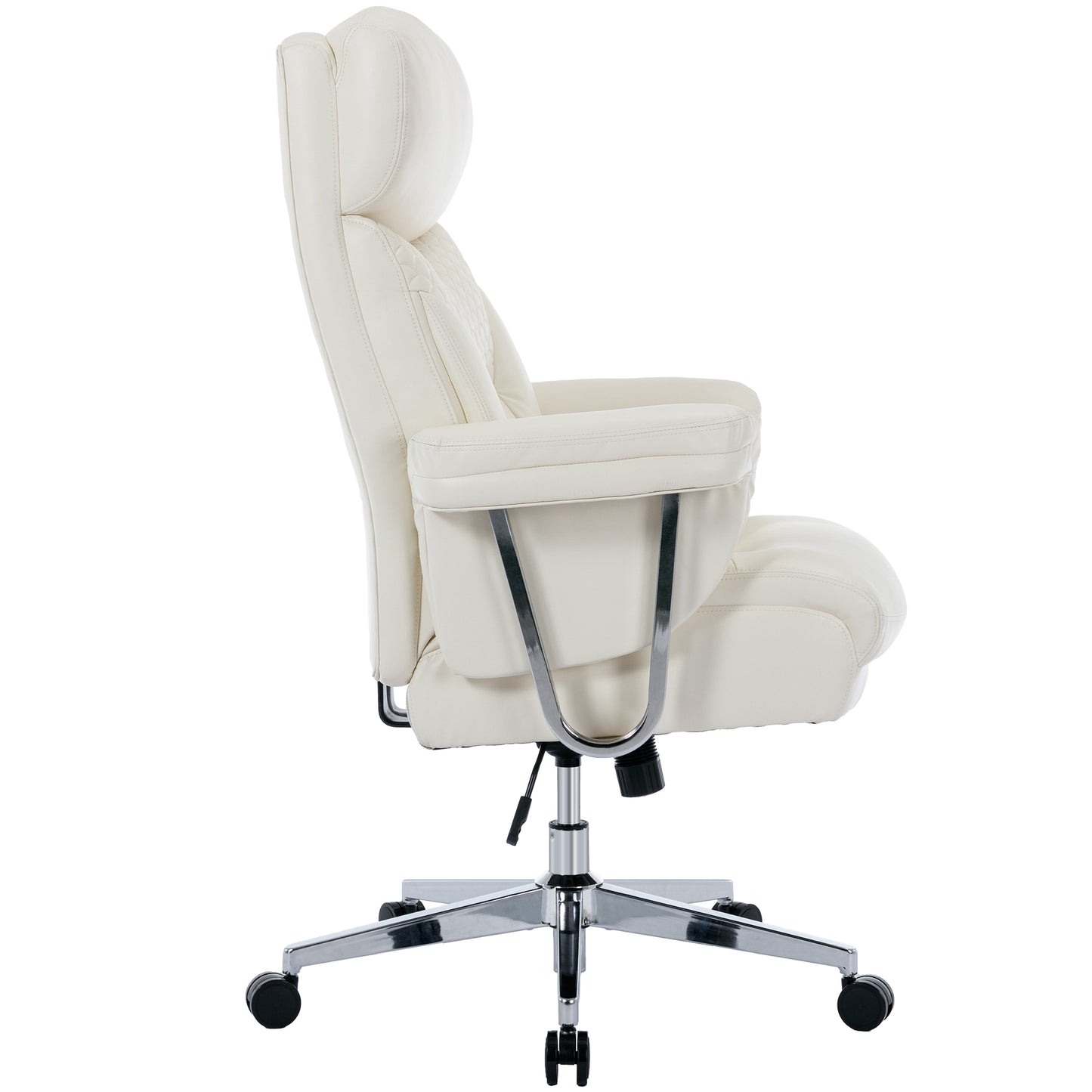 High Back Executive Office Chair 300lbs-Ergonomic Leather Computer Desk Chair , Thick Bonded Leather Office Chair for Comfort and Lumbar Support, Adjustable Rock Back Tension(white)