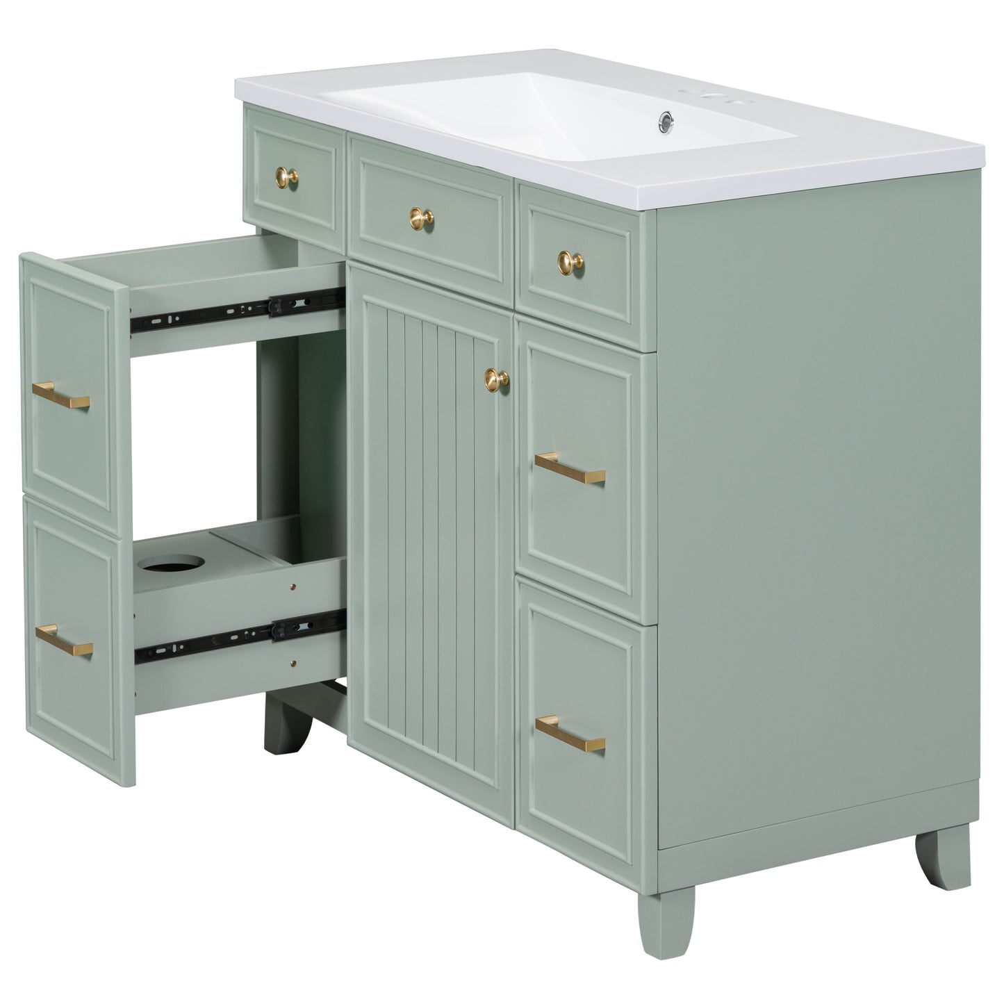 36" Bathroom Vanity Cabinet with Sink Top Combo Set, Green, Single Sink, Shaker Cabinet with Soft Closing Door and Drawer