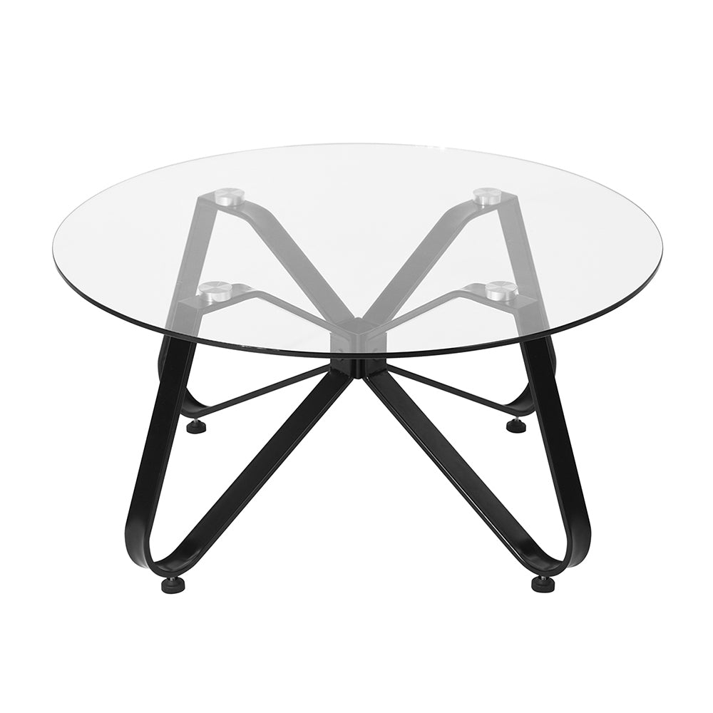 31.5-inch Tempered Glass Round Coffee Table with Metal Legs, Black