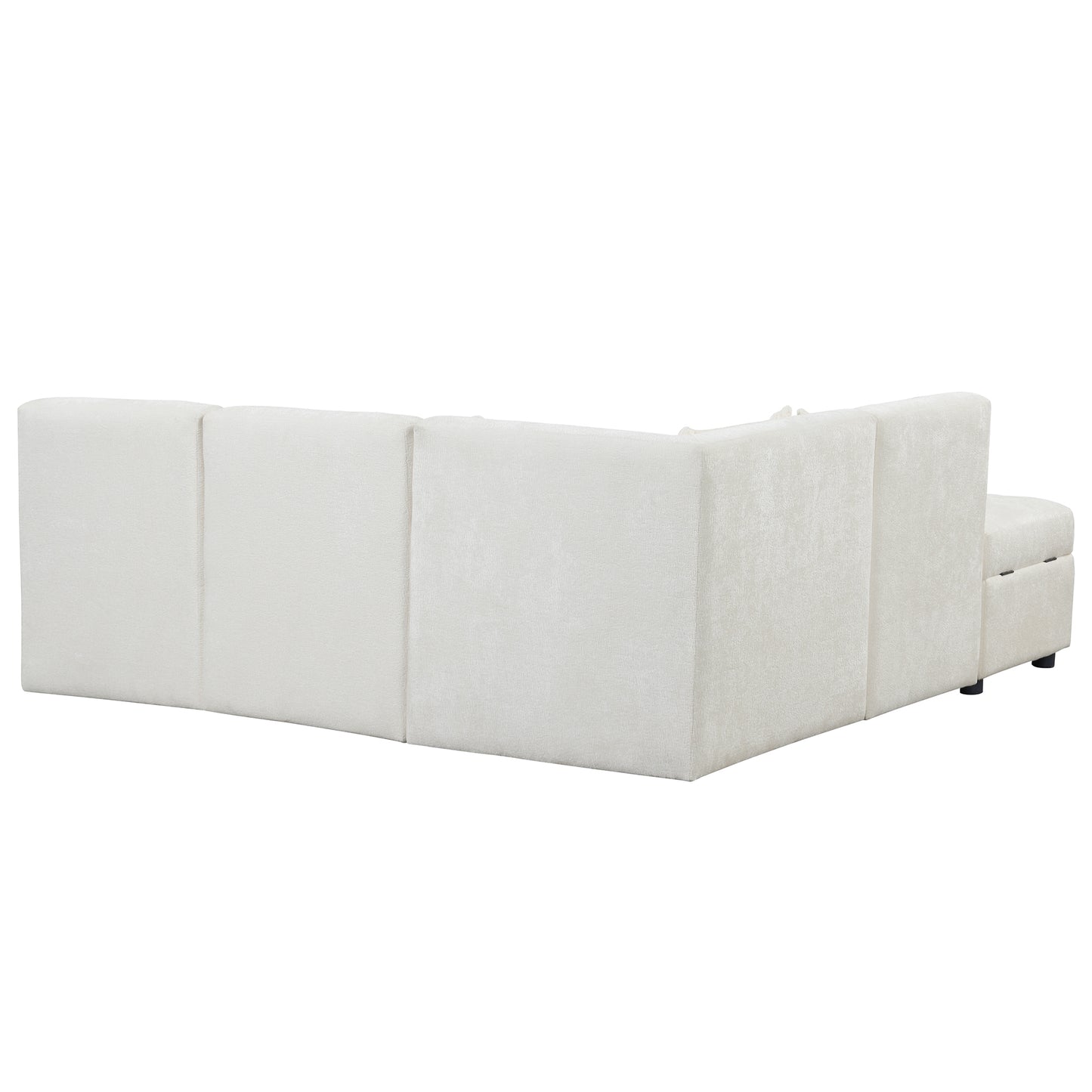 Cream 5-Seater Modular Sectional Sofa with Storage Ottoman and 5 Pillows