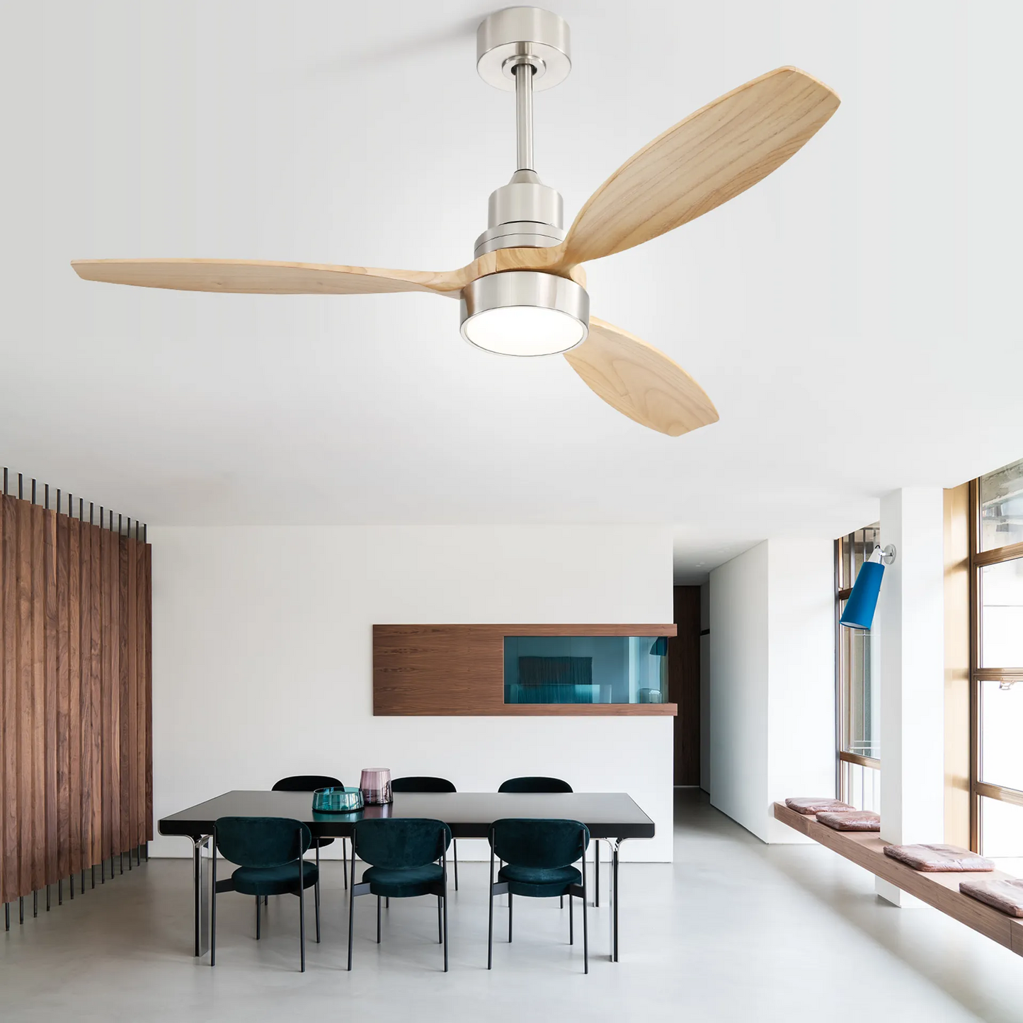 52 Modern Wooden Ceiling Fan with LED Light and Remote Control