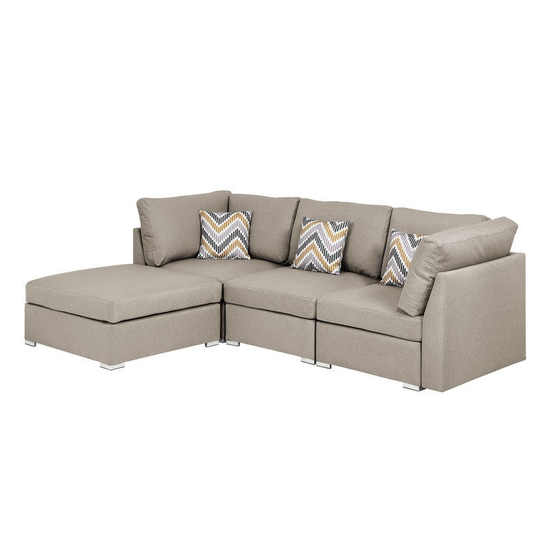 Amira Beige Sofa Set with Ottoman and Pillows