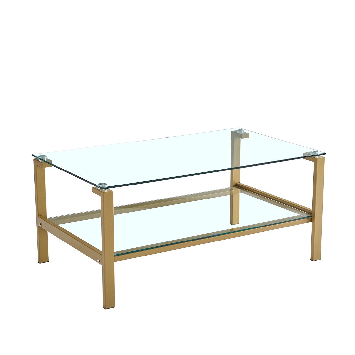 Golden Leg Clear Glass Coffee Table with Two Layers Storage Space