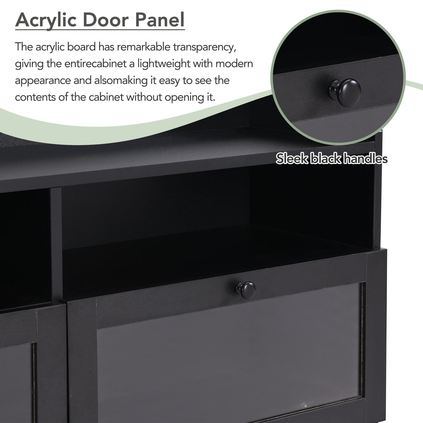 Sophisticated Black TV Stand with Acrylic Board Door and Generous Storage Space for TVs Up to 65