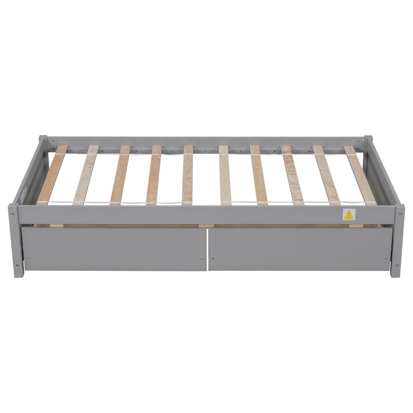 Twin Bed with 2 Drawers, Solid Wood, No Box Spring Needed ,Grey