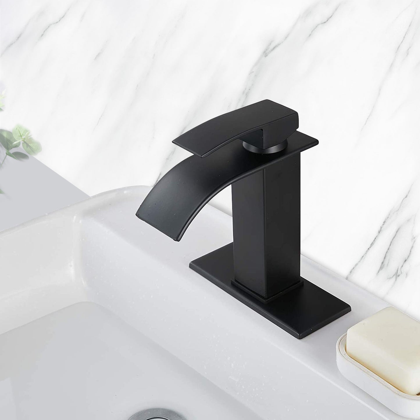 Bathroom Vanity Sink Faucet with Waterfall Spout and Single Handle