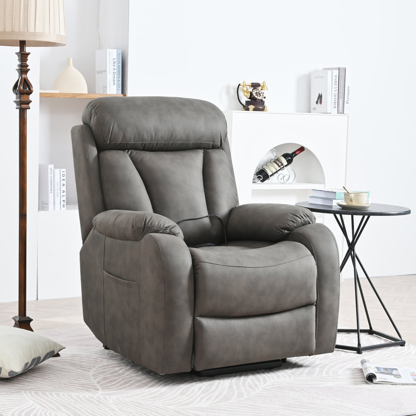 Elderly Power Lift Recliner Chair with Remote Control, Dark Gray Fabric