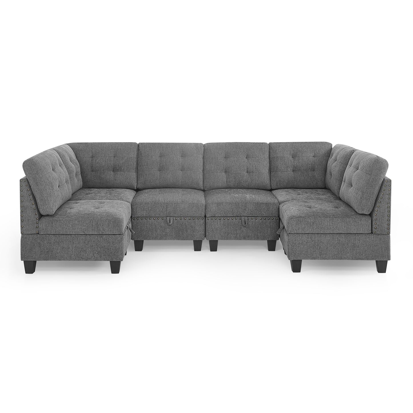 Modular Sectional Sofa Set with Moveable Pieces - Grey Chenille