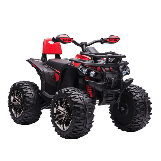 12V Kids ATV Ride-on Four-Wheeler Toy Car with Music, Realistic Headlights, Wide Wheels, Rechargeable Battery-Powered, for Boys and Girls, Red