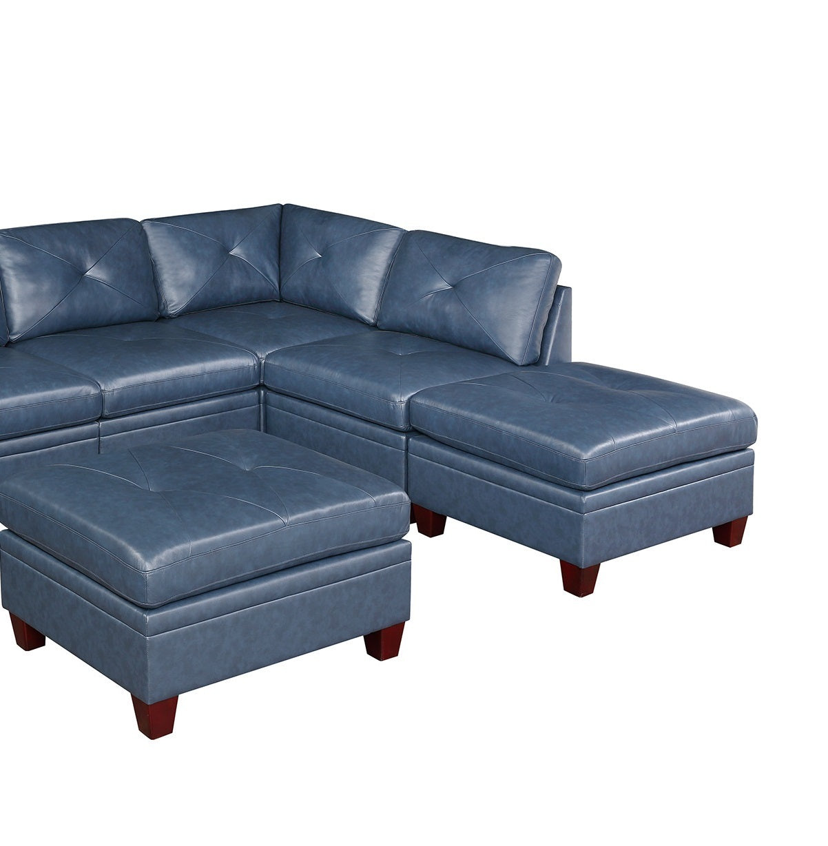 Luxurious Genuine Leather Ink Blue Modular Living Room Sofa Set with Tufted Design