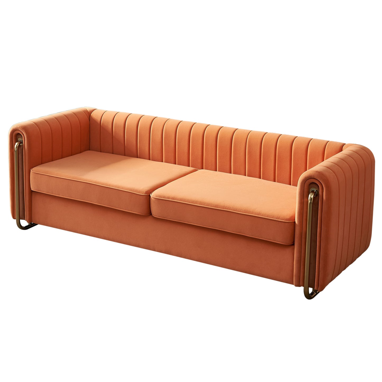 Contemporary Velvet Sofa Couch 84.25''W for Living Room, Orange