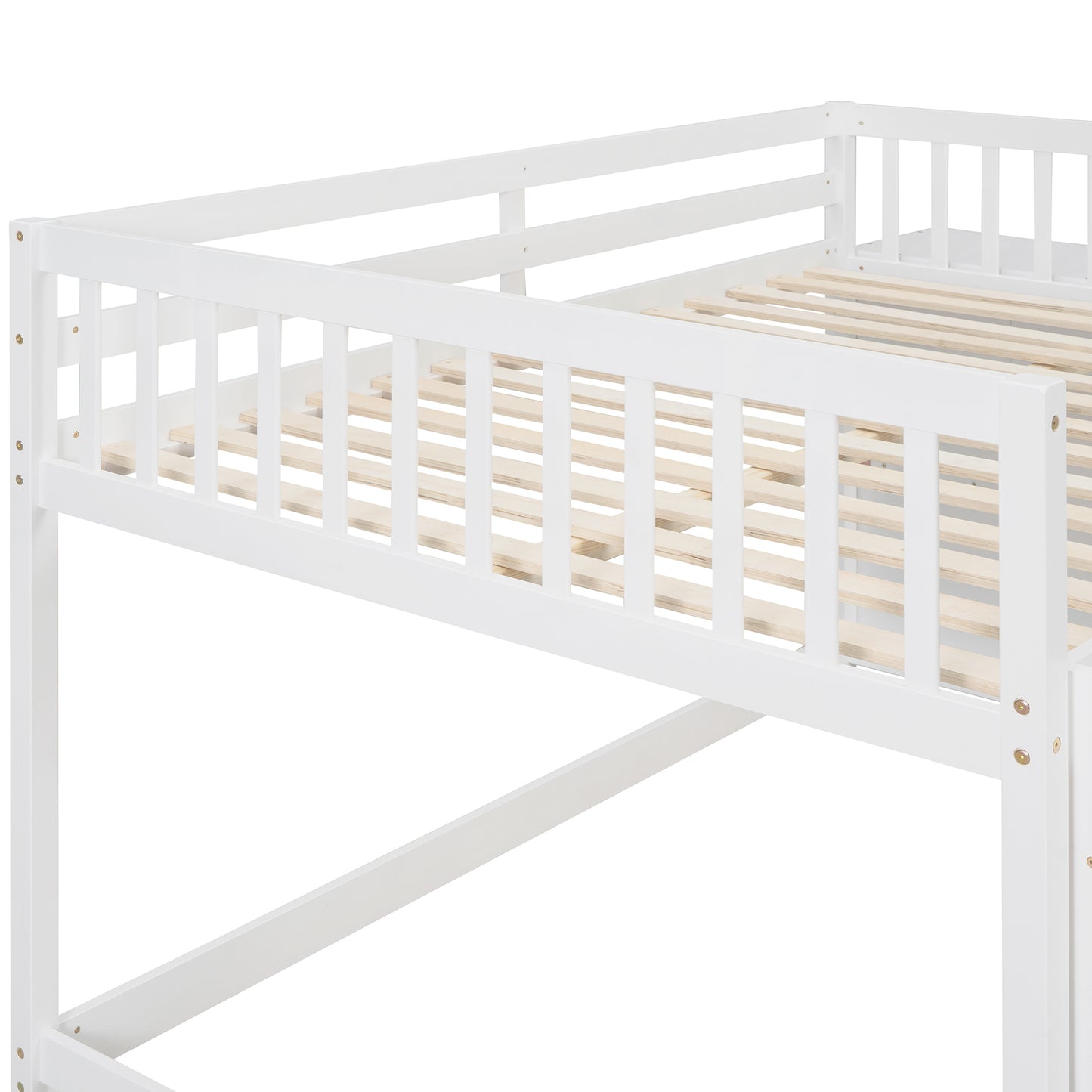 White Full over Full Bunk Bed with Storage, Shelves, and Drawers