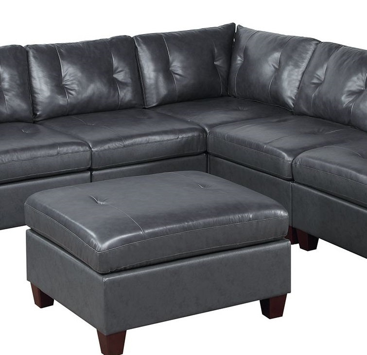 Luxurious Genuine Leather Black Modular Sectional Sofa Set with Ottoman