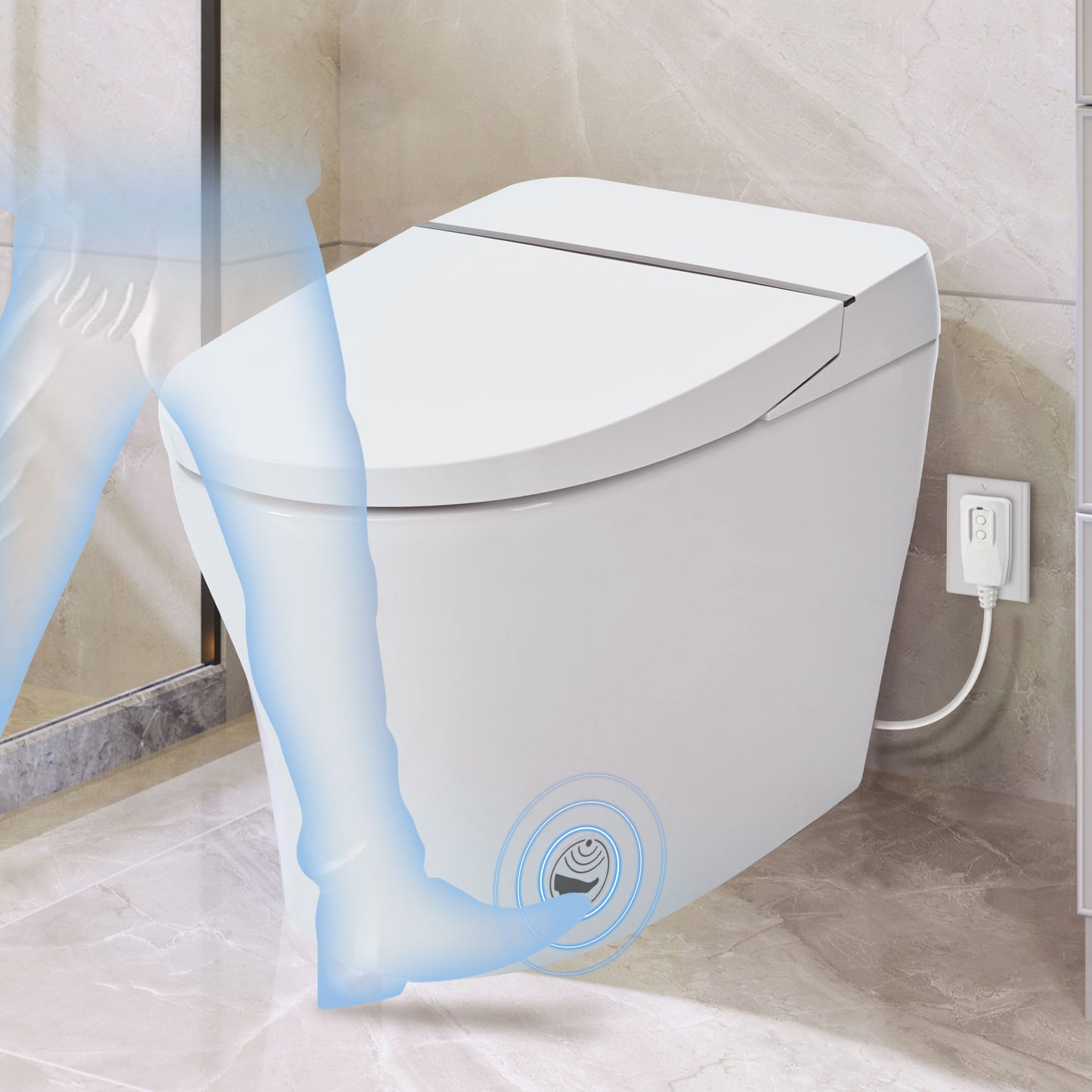 Smart Toilet Bidet Combo with Self-Cleaning Nozzle,Upmarket Compact Dual Flush Toilet 1/1.28 GPF,Tank less toilet with Foot sensor Flush,White Night Light,Knob Control,Power Outage Flushing,Soft Close