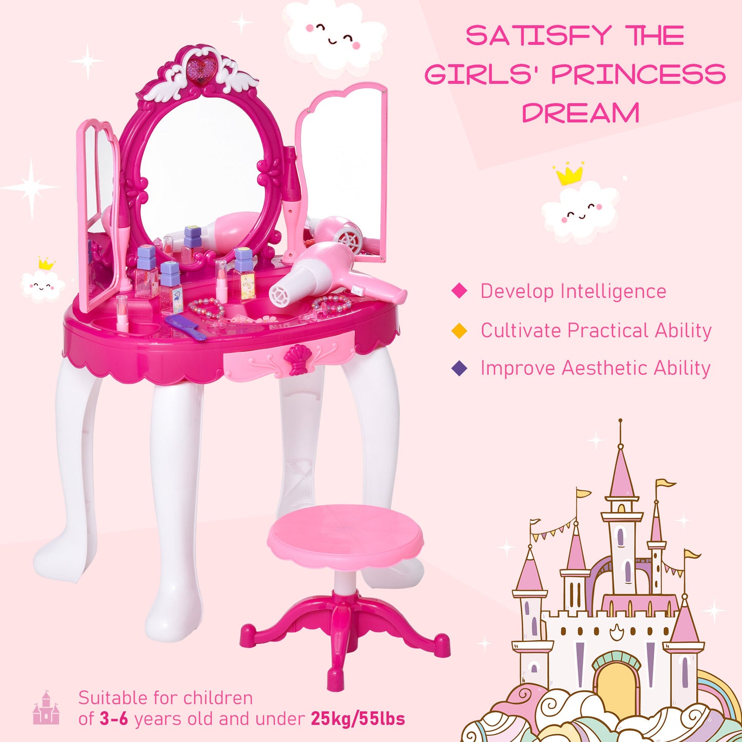 Magical Princess Vanity Set with Infrared Remote Control and Fashion Accessories