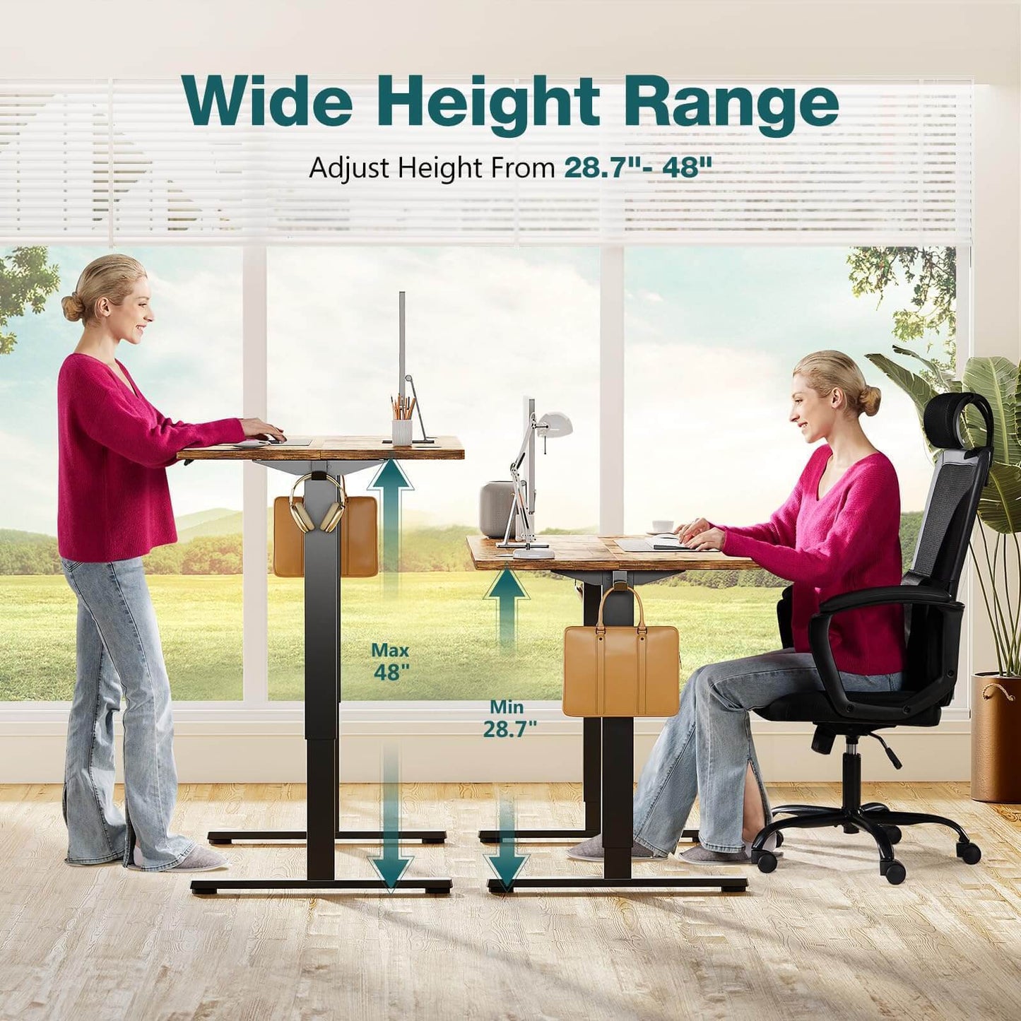 Adjustable Brown Electric Standing Desk 63'' x 24