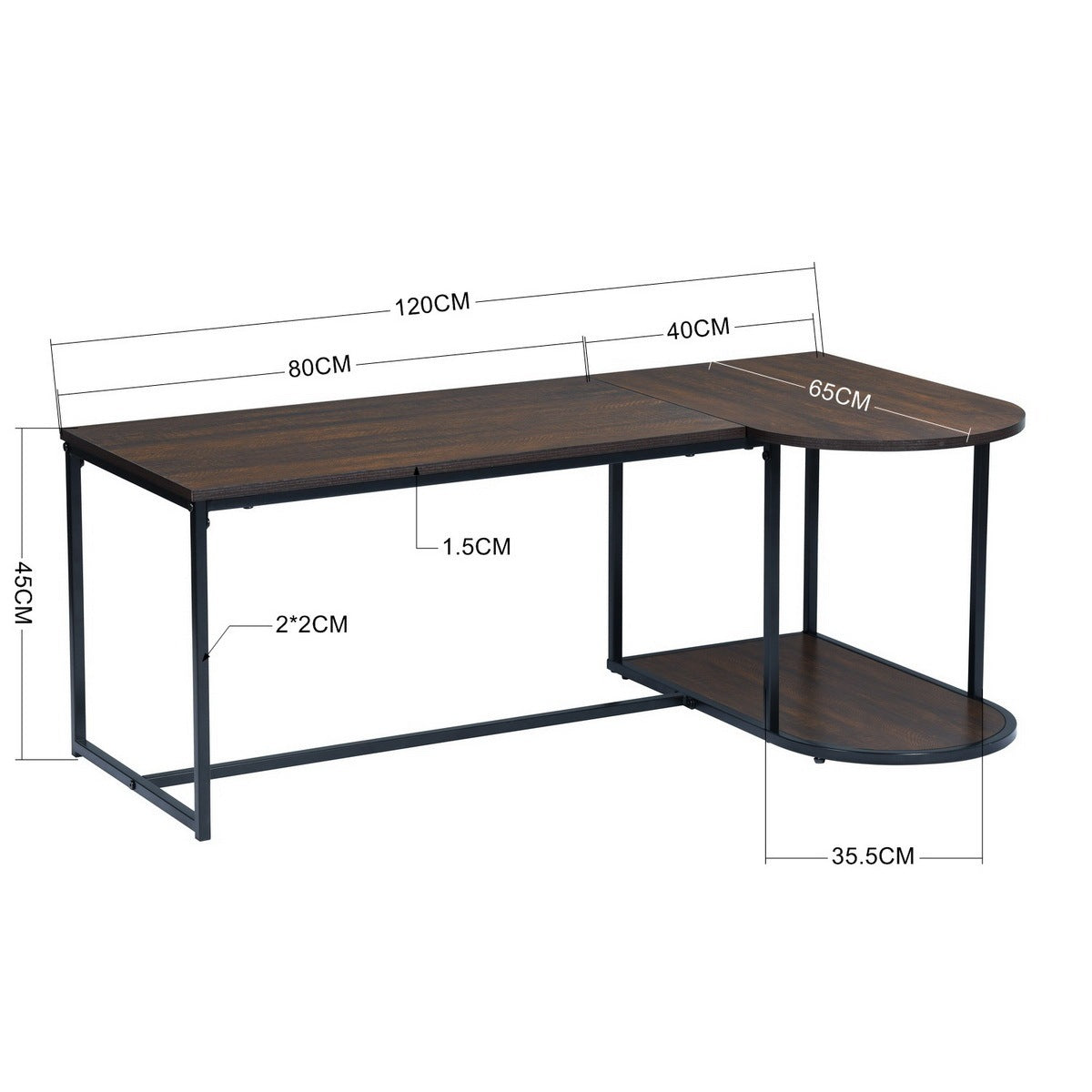 Walnut Wood Grain Top Coffee Table with Metal Frame