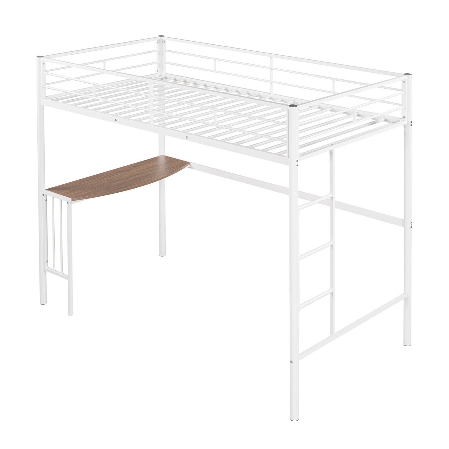 Metallic White Twin Over Full Bunk Bed with Desk and Ladder