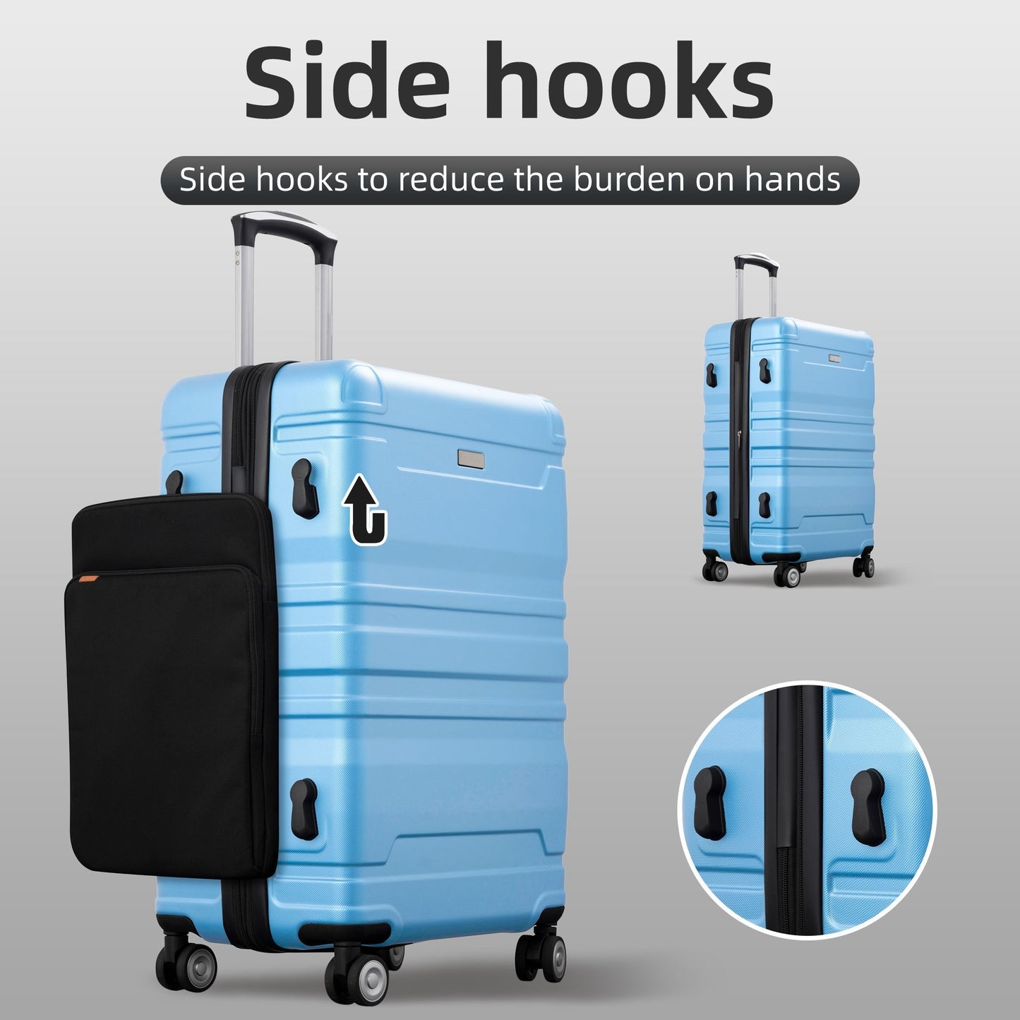 Luggage Sets New Model Expandable ABS Hardshell 3pcs Clearance Luggage Hardside Lightweight Durable Suitcase sets Spinner Wheels Suitcase with TSA Lock 20''24''28''(Sky Blue)