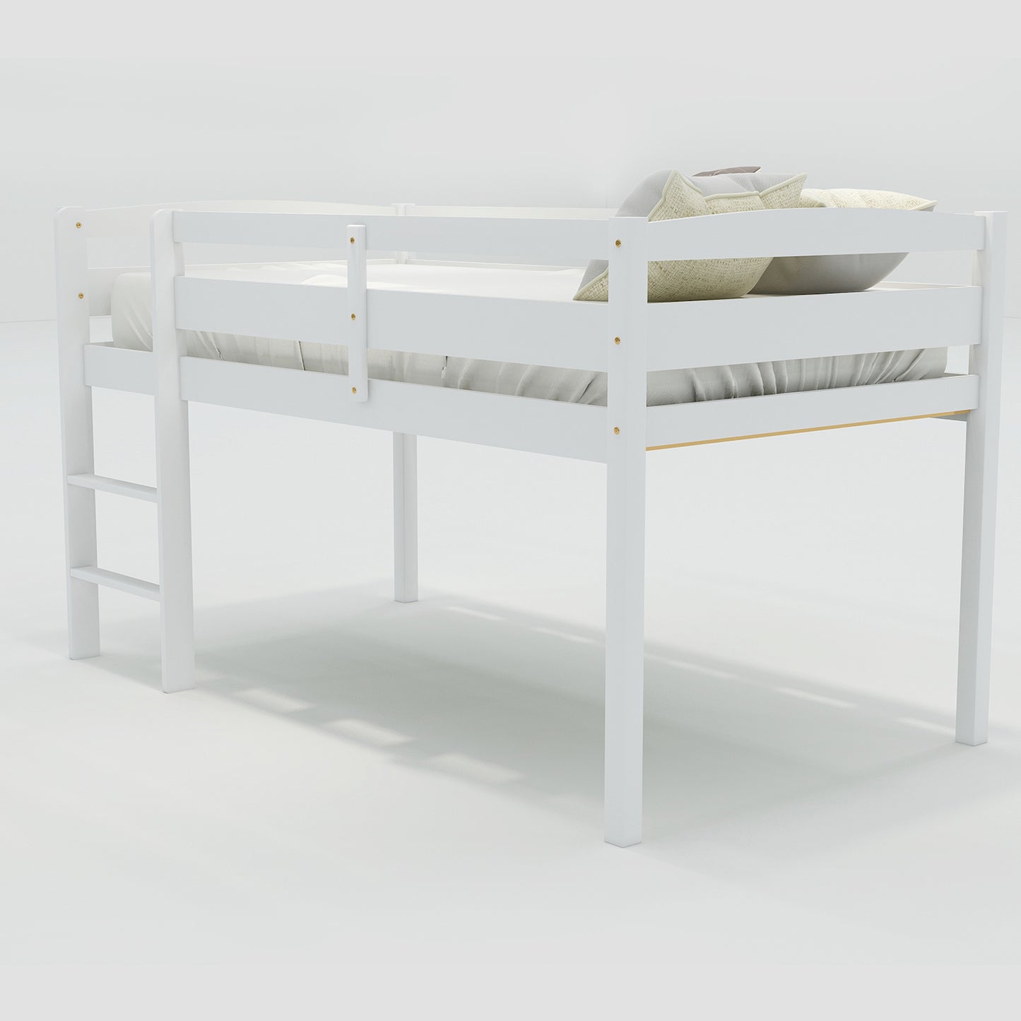 Twin Wood Loft Bed Low Loft Beds with Ladder,Twin,White( :WF192082AAK)