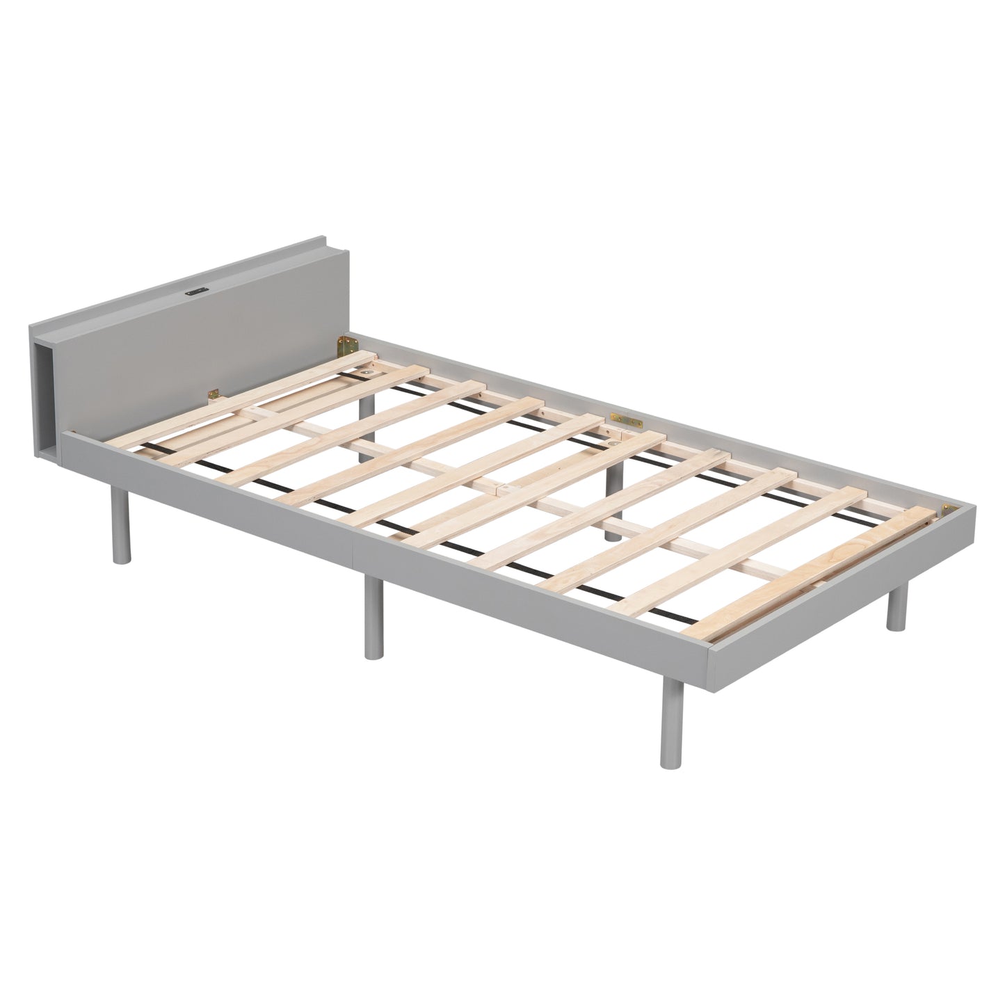 Modern Design Twin Size Platform Bed Frame with Built-in USB port for Grey Color