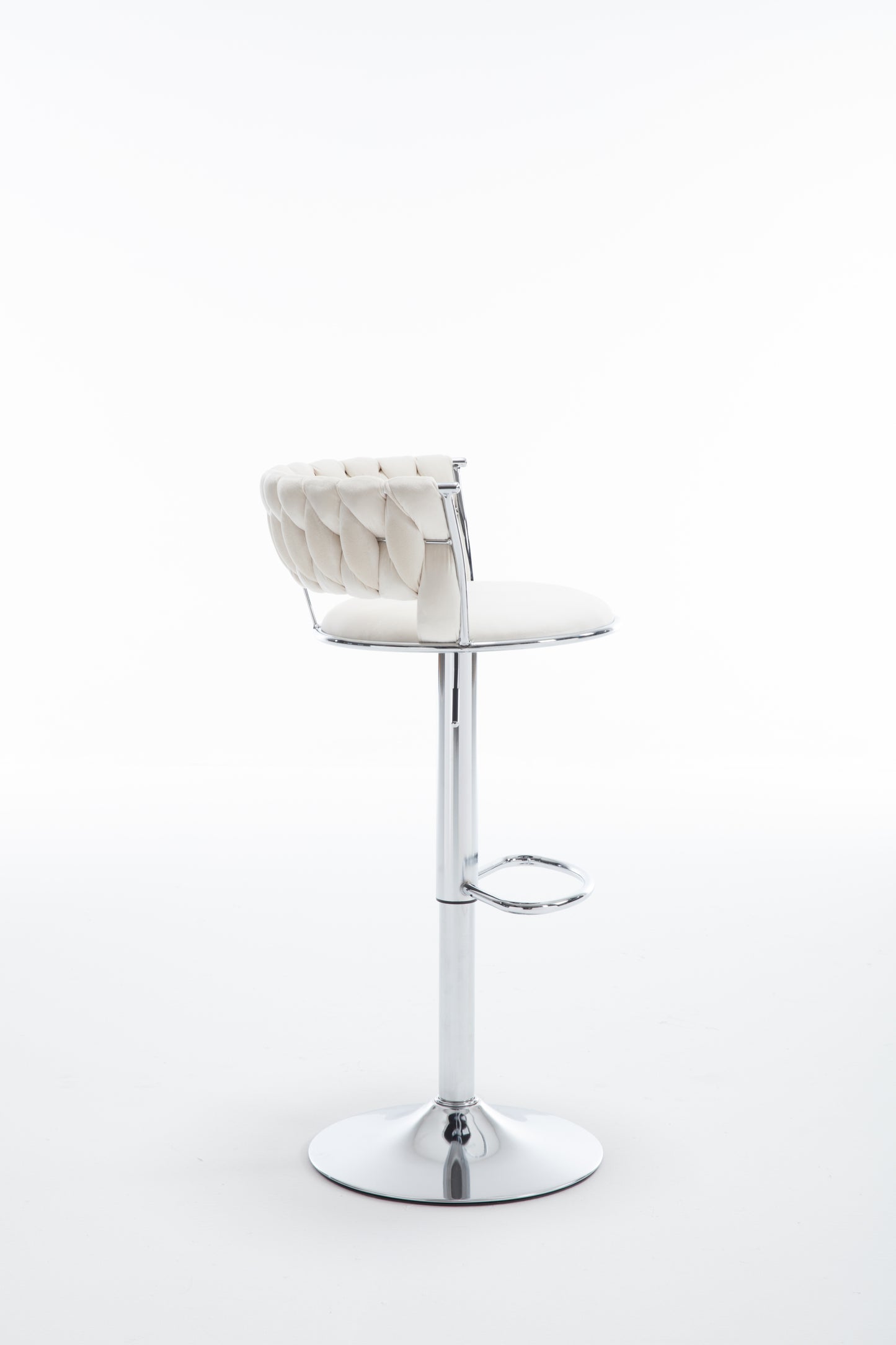 Set of 2  Bar Stools,with Chrome Footrest and Base Swivel Height Adjustable Mechanical Lifting Velvet + Bar Stool-BEIGE