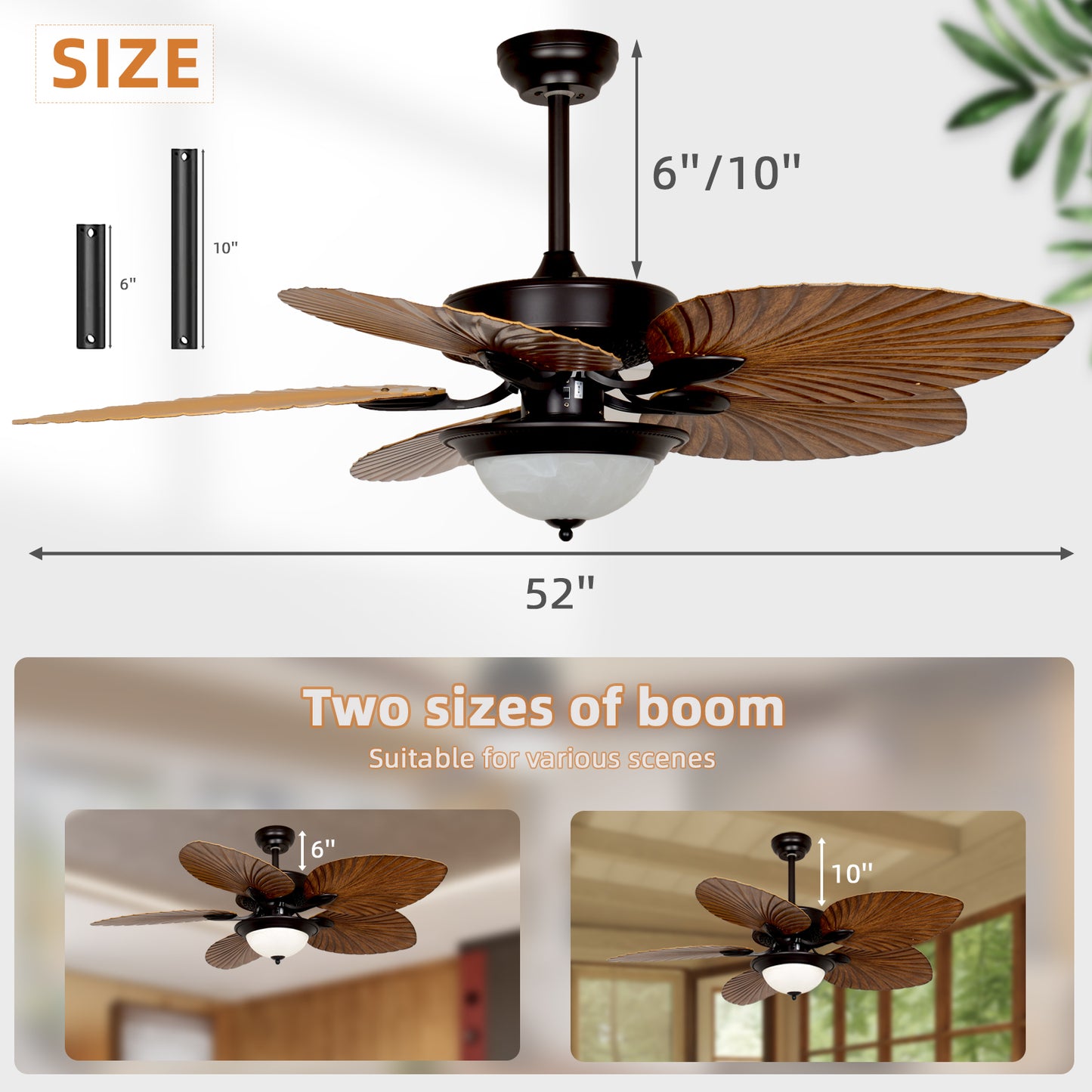 Vintage Leaf Ceiling Fan with 24w LED Light and Remote Control