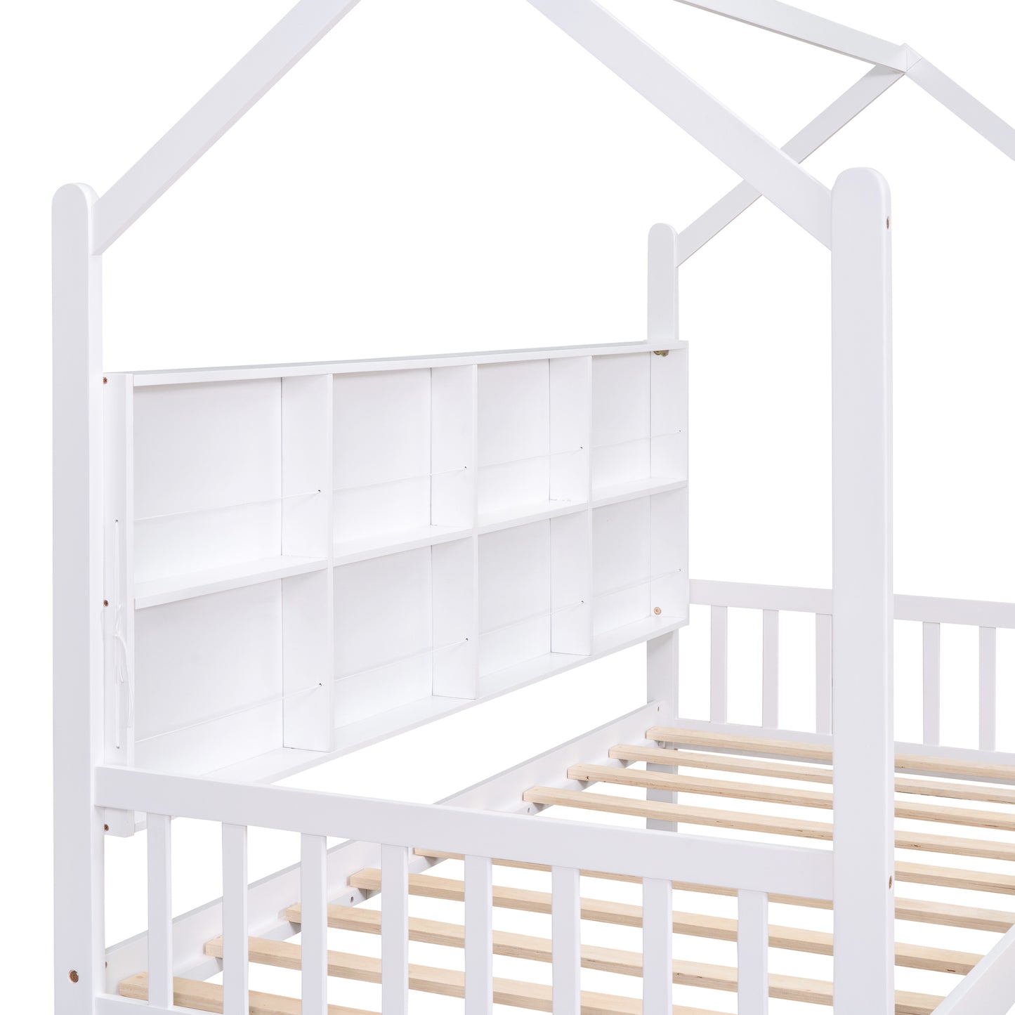 Wooden Twin Size House Bed with 2 Drawers,Kids Bed with Storage Shelf, White