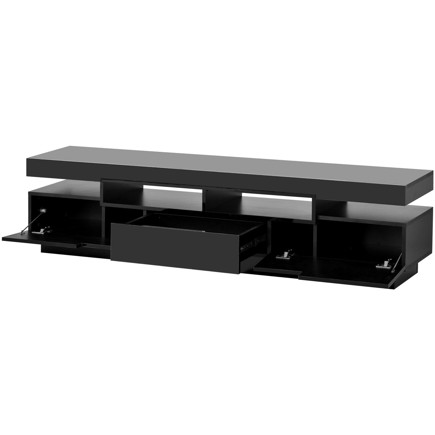 Sleek Black TV Stand with LED Lighting and Multi-Storage Options for 75 Inch TV