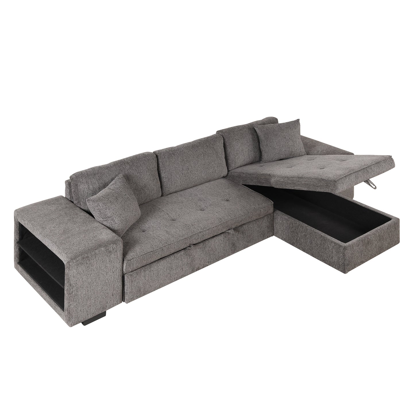 Modern L-Shape 3 Seat Reversible Sectional Sleeper Sofa with Storage Chaise and 2 Stools