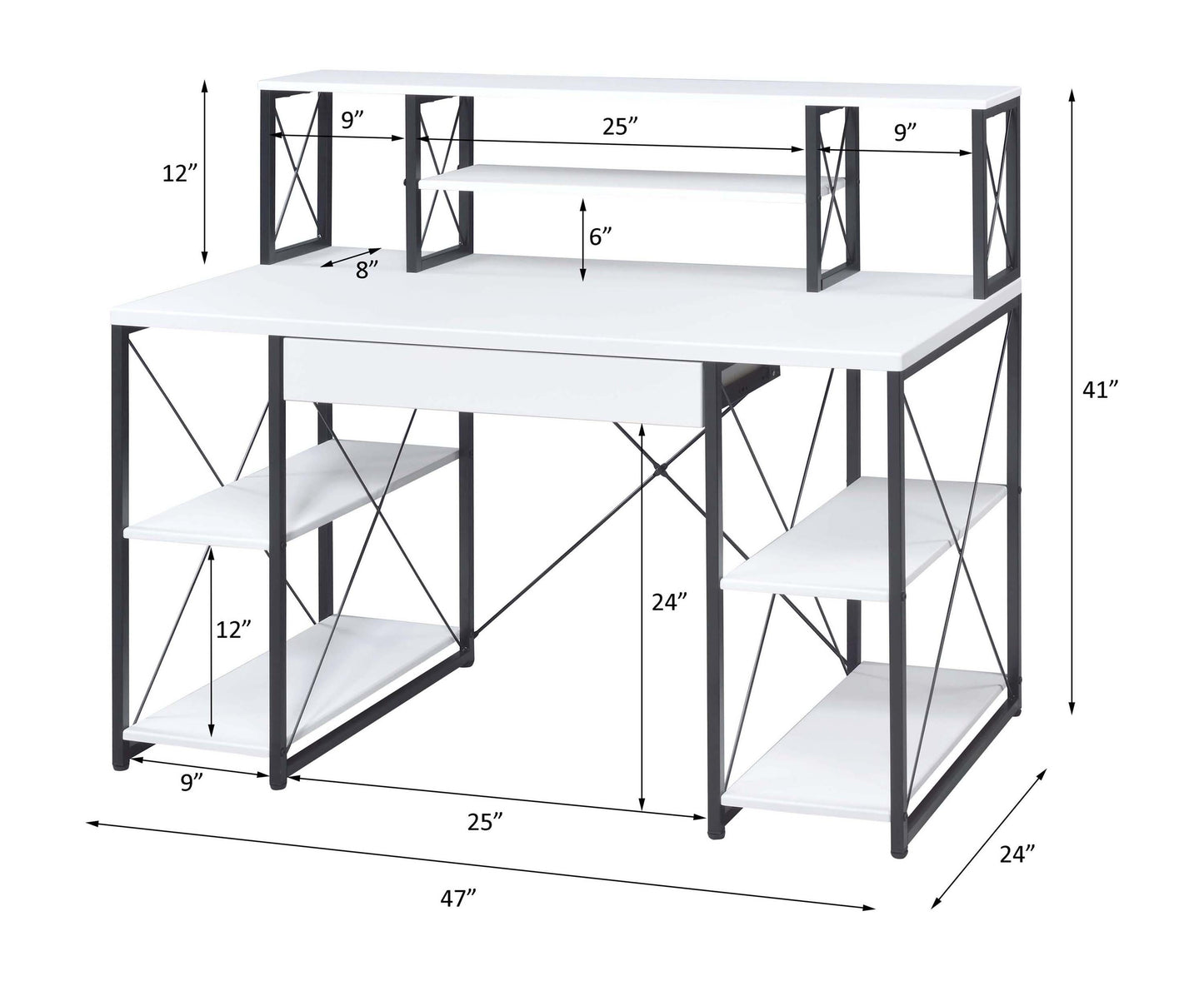 Modern Music Recording Studio Desk with White & Black Finish and Ample Storage