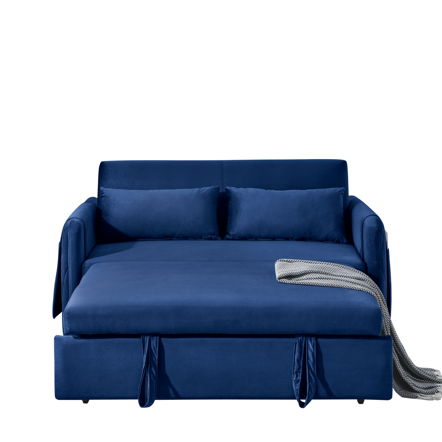 55 Convertible Velvet Sofa Bed with Adjustable Backrest and Storage Pockets