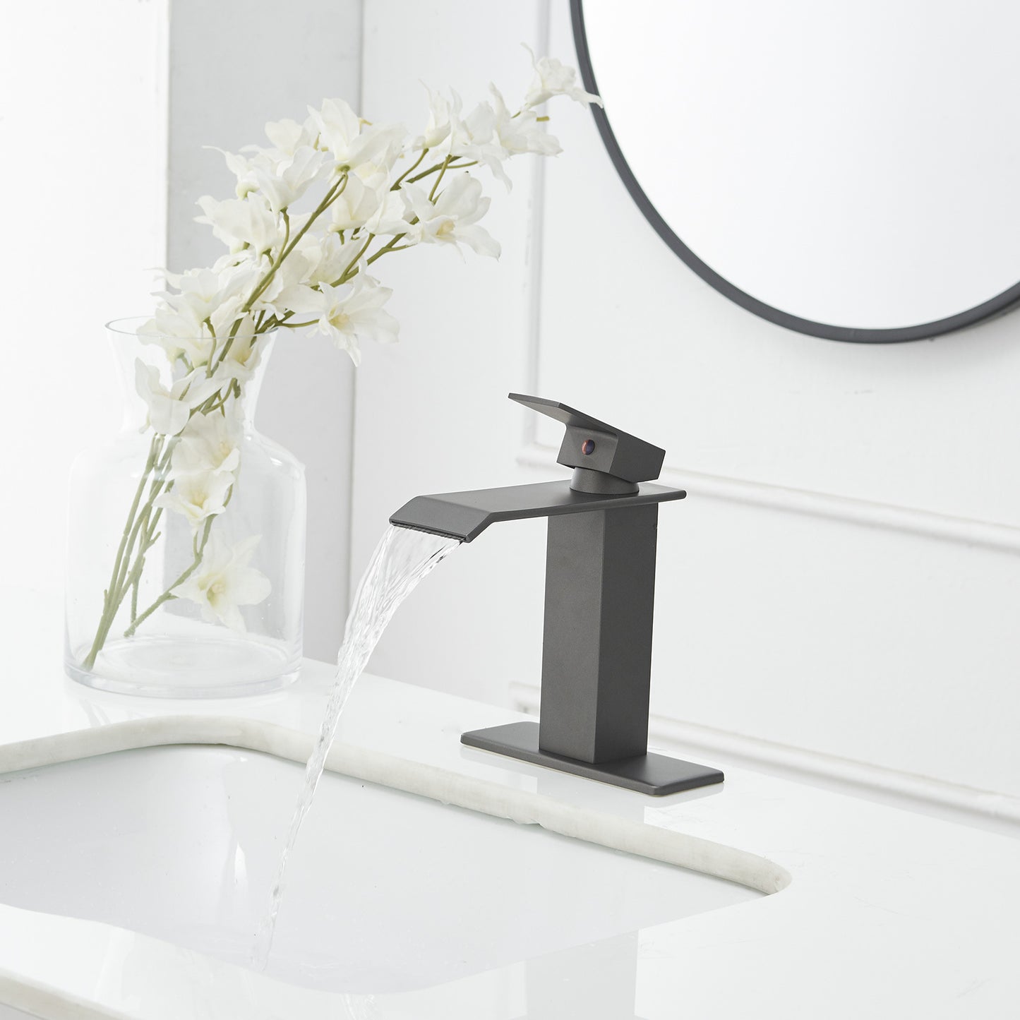 Matte Gray Waterfall Bathroom Faucet with Single Handle