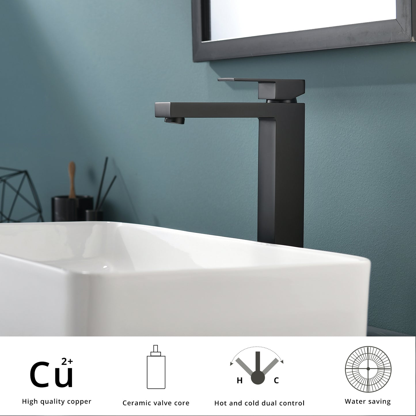 Single Handle Matte Black Bathroom Faucet for Tall Vessel Sink