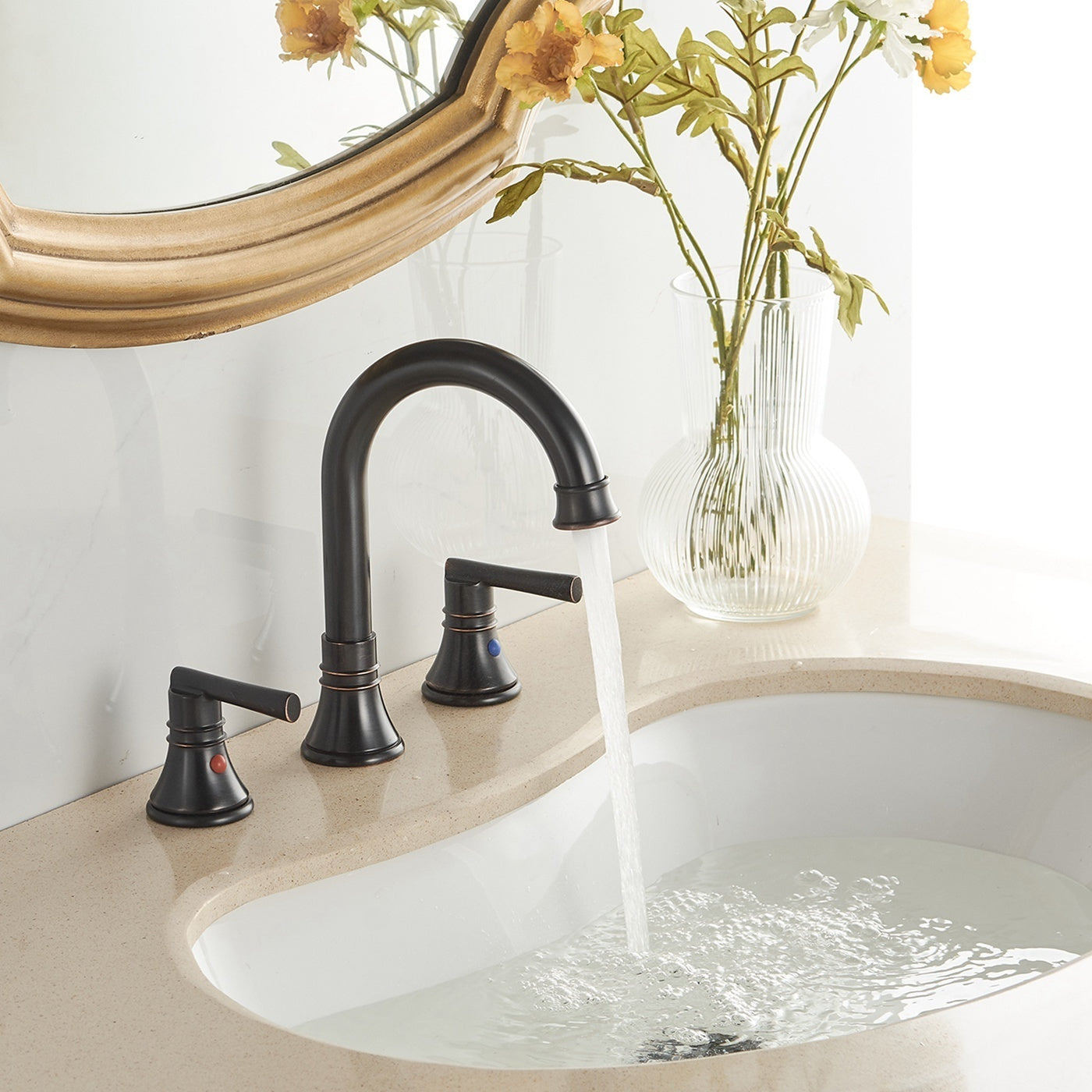 Oil Rubbed Bronze 2-Handle Bathroom Sink Faucet with J-Spout